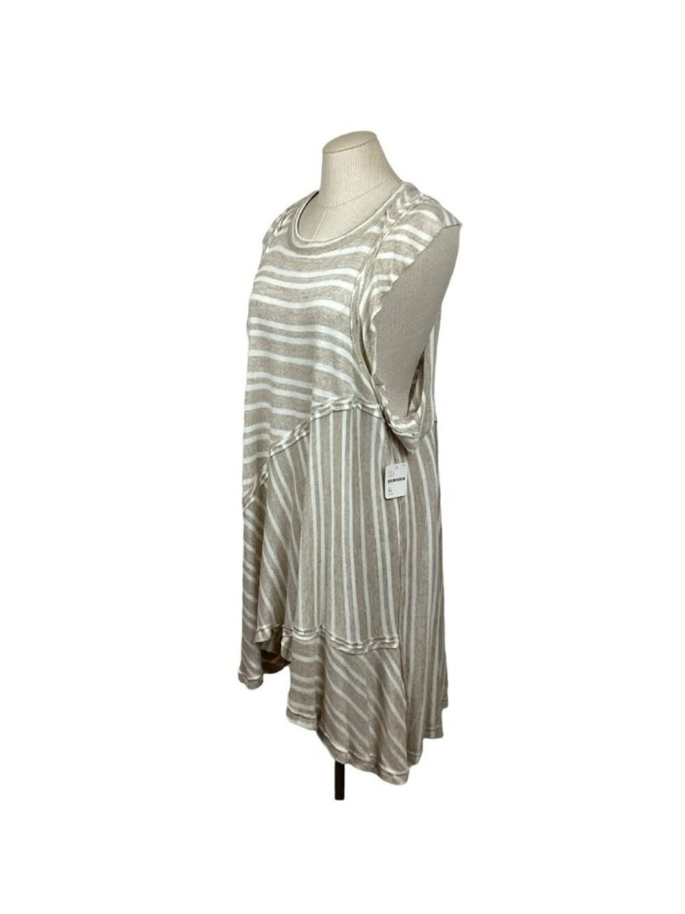 Free People Striped Linen-Blend Lightweight Sweater Top Size M Tan/Brown NEW - Picture 5 of 15